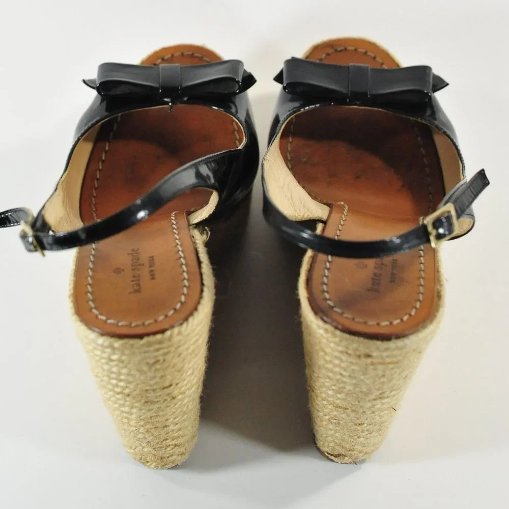 Kate Spade New York Black Patten Leather & Jute Wedge